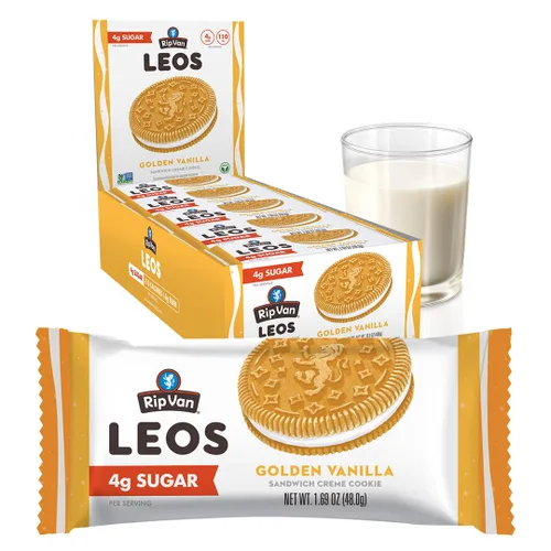 Vista 5 de Rip Van LEOs - Galletas de sándwich de galletas y crema, aperitivo bajo en azúcar y bajo en carbohidratos, aperitivos para diabéticos y veganos, 32