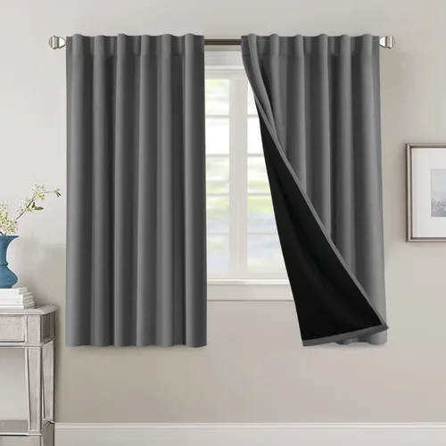 Vista 70 de H.VERSAILTEX Cortinas 100% opacas para dormitorio con forro negro, cortinas de oscurecimiento de habitación completa, con aislamiento térmico
