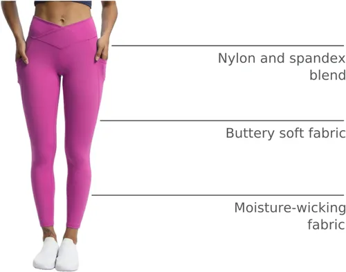 Vista 79 de Aoxjox Trinity - Pantalones de yoga de cintura alta con bolsillos para mujer, control de abdomen, cintura cruzada, leggings de entrenamiento suaves