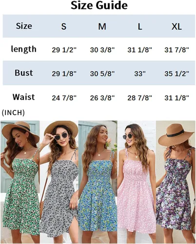 Vista 6 de Sexyasasii Vestido de verano para mujer con tirantes delgados estilo bohemio floral con volantes cintura imperio fruncido corto para patinadora