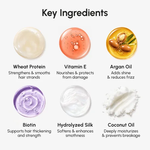 Vista 6 de MAREE Aceite para el cabello encrespado con aceite de argán, queratina y biotina – Suero capilar para brillo de cabello seco y rizado – Productos