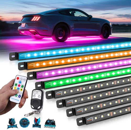 Vista 11 de MICTUNING U8 RGB - Barra de luz LED de brillo bajo, control remoto dual, tira de luz LED multicolor para debajo del cuerpo del auto con carcasa