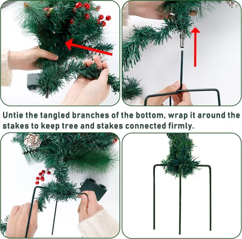 Vista 4 de GUOOU - Juego de 2 jarrones de árbol de Navidad para camino, árboles de Navidad artificiales iluminados mini con luces, decoraciones de Navidad al