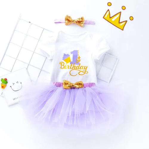 Vista 2 de Baby Girls Summer One Year Old Infant Outfits Ruffle Birthday Tutu Dress Shorts Skirts Headband Sets Photo Props