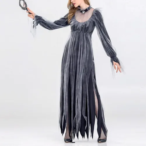 Vista 4 de Ropa gótica para mujer, disfraz de vampiro, disfraz de bruja oscura, disfraz de fantasma, disfraz de mascarada