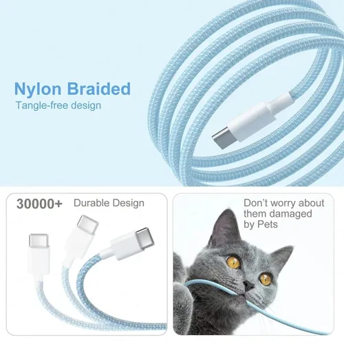 Vista 3 de Cable de carga USB C, paquete de 3 cables de carga rápida tipo C trenzado PD de 5 pies y 60 W para iPhone 15/15 Plus/15 Pro/15 Pro