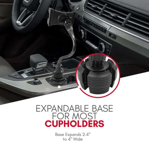 Vista 5 de Macally Soporte para tablet para automóvil, diseño resistente y ajustable, soporte para tableta para portavasos de automóvil, compatible con iPad