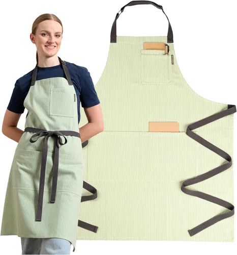Vista 14 de MEEMA Delantal de chef con bolsillos, talla única, delantales ajustables reciclados para mujeres y hombres, para cocinar, hornear, asar a