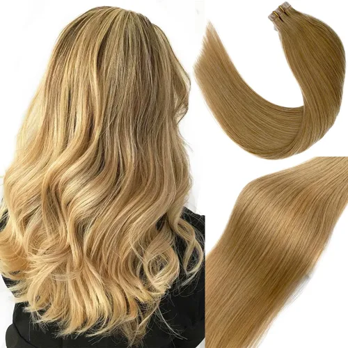Vista 11 de Ubetta Extensiones de cabello humano real con cinta, 20 piezas de doble cara con trama de piel, extensiones de cabello Remy invisible, con cinta