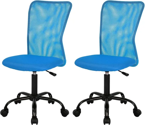 Vista 14 de FDW Silla de oficina en casa, silla de escritorio de malla con respaldo medio, sin brazos, ergonómica, giratoria, soporte de espalda, ajustable