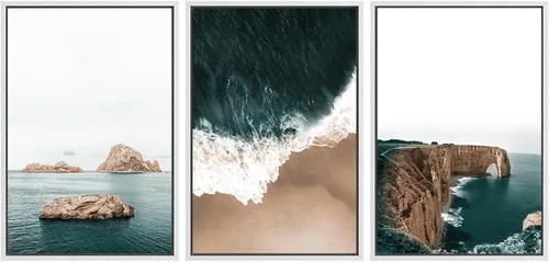 Vista 83 de SIGNWIN Lienzo enmarcado para pared, juego de arte abstracto de serenidad costera, ilustraciones abstractas junto al mar, arte moderno, decorativo