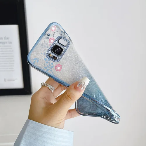 Vista 6 de Funda para Samsung Galaxy S8, Samsung S8 para mujer, cambio gradual con purpurina, cristal suave, TPU mariposa, floral, corazón, transparente, funda