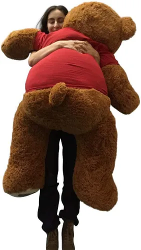 Vista 4 de Big Plush Oso de peluche gigante de 5 pies con camiseta Let Me Be Your Teddy Bear de 60 pulgadas, suave, color marrón canela, enorme oso de peluche