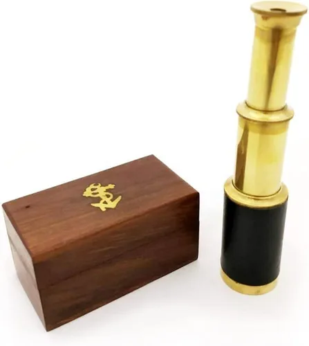 Vista 5 de Explore, Handheld Brass Pirate Navigation Telescopio con caja de madera, 6", Brass