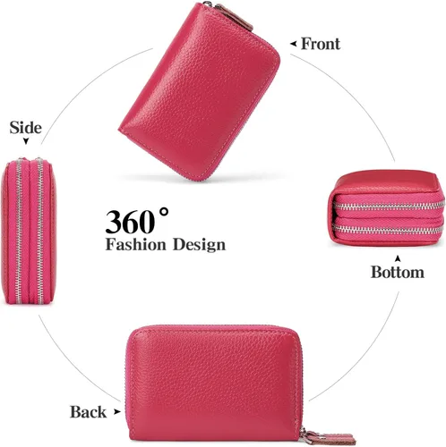 Vista 7 de GOIACII Cartera de tarjeta de crédito para mujer de cuero genuino, A02 Rosa Caliente, Classic