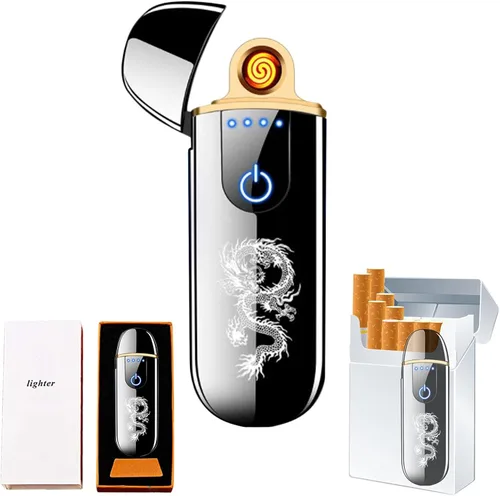 Vista 10 de Encendedor electrónico inteligente dorado – Mini USB recargable, resistente al viento, encendido táctil, plasma, con indicador de encendido