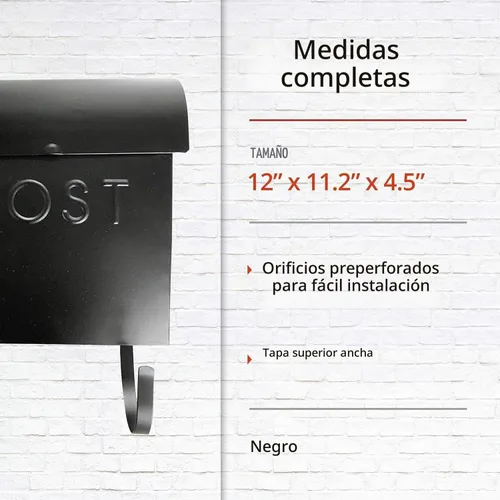 Vista 3 de NACH. Buzón de correo con soporte para periódico., MB-44765 Negro