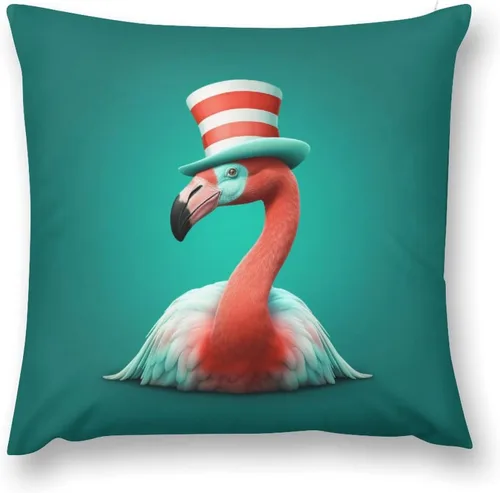 Vista 2 de Almohadas para exteriores, diseño de flamenco con sombrero de Papá Noel rojo y blanco, fundas de almohada de pájaros flamencos con sombrero de Papá