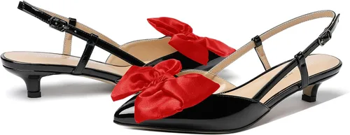 Vista 6 de WAYDERNS Zapatos de tacón bajo con hebilla y lazo de satén para mujer, patente y patente, tacón bajo, 1.5 pulgadas