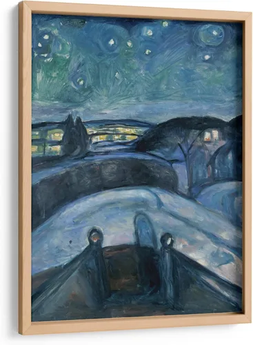Vista 5 de Canvas Lab Starry Night II by Edvard Munch 11 x 15 in Fine Art Framed Print, Frame Color: Black, With Mat