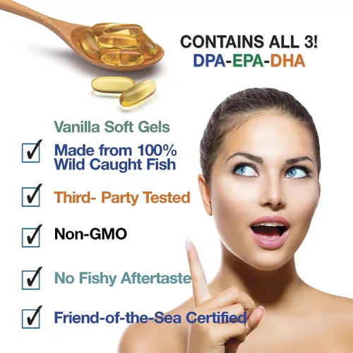 Vista 7 de (Paquete de 2) Aceite de pescado natural antártico salvaje omega 3 suplemento DPA-EPA-DHA 2,900 miligramos de triple fuerza ultra puro concentrado