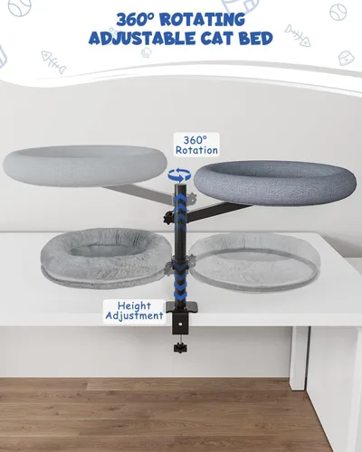 Vista 5 de Acools Cama redonda para gatos, cama para gatos pequeños con rosquilla gris