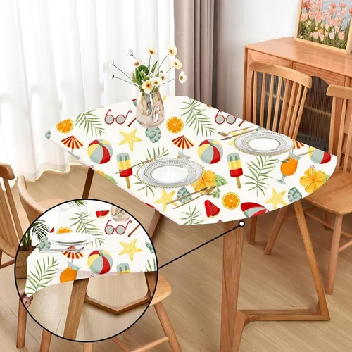 Vista 48 de Mantel ajustado blanco con elástico para mesas plegables de 48x48 pulgadas, manteles lavables y elásticos de elastano para mesas de cartas, manteles
