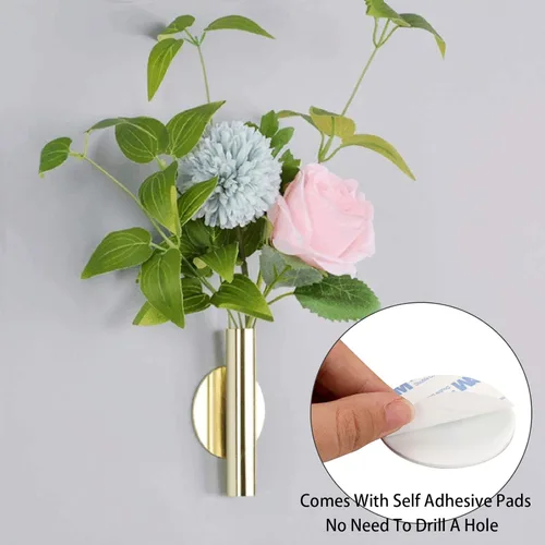 Vista 2 de JUXYES Paquete de 2 floreros de pared de metal con calcomanías, moderno soporte para flores secas, decoración de pared para porche, oficina en casa