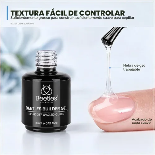Vista 5 de Beetles - Gel constructor para uñas, 2 piezas de gel transparente 8 en 1, para fortalecer las uñas naturales instantáneas y extensión para salón