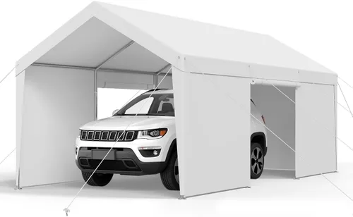 Vista 22 de VEVOR Cobertizo Tienda de Almacenamiento Exterior Portátil Resistente de 6 x 8 x 7 pies, Refugio de Cochera Garaje Impermeable con Puerta Enrollable