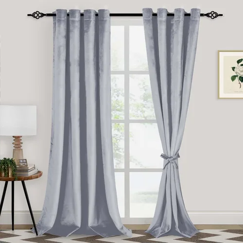 Vista 19 de XWZO Cortinas de terciopelo azul de 63 pulgadas de largo, elegantes cortinas de lujo suaves para sala de estar, aislamiento térmico, oscurecimiento