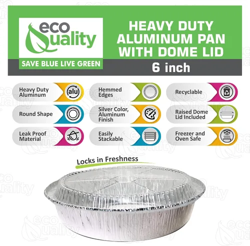 Vista 3 de EcoQuality Sartenes redondos de papel de aluminio de 6 pulgadas con tapas transparentes, recipientes desechables con paredes plegables para hornear