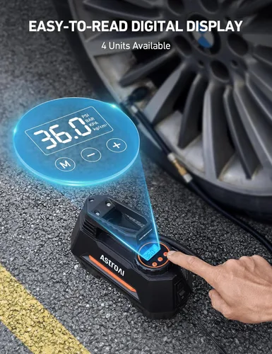 Vista 5 de AstroAI - Inflador de neumáticos - Compresor de aire portátil para neumáticos de auto - Bomba automática de 12 V CC con manómetro digital, 100 PSI