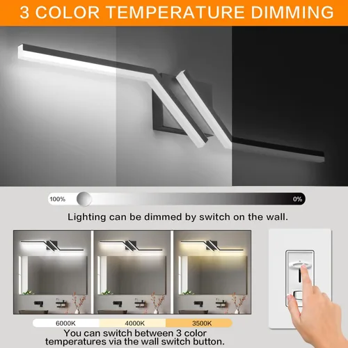 Vista 2 de Luz de tocador de baño negra de 32 pulgadas, LED moderna, 3CCT, regulable, 24 W, luminarias de baño sobre espejo 3000 K/4500 K/6000 K, 3