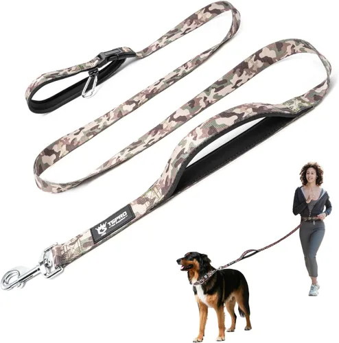 Vista 17 de TSPRO Correa táctica para perro, manos libres, resistente, ajustable, con mango acolchado y cierre de seguridad de metal para caminar, correr Azul