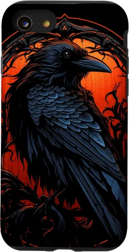Vista 18 de Funda estética oscura para iPhone 17, diseño de cuervo gótico, diseño de pájaro de cuervo y pájaro oculto