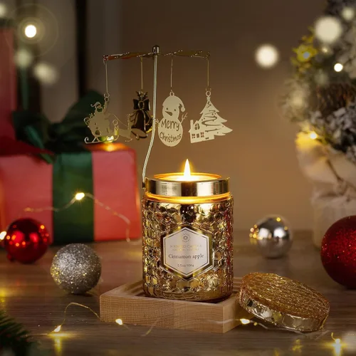 Vista 7 de Velas perfumadas giratorias de Navidad, velas de manzana y canela, regalos de Navidad para ella, mamá, hermana, esposa (5 onzas)