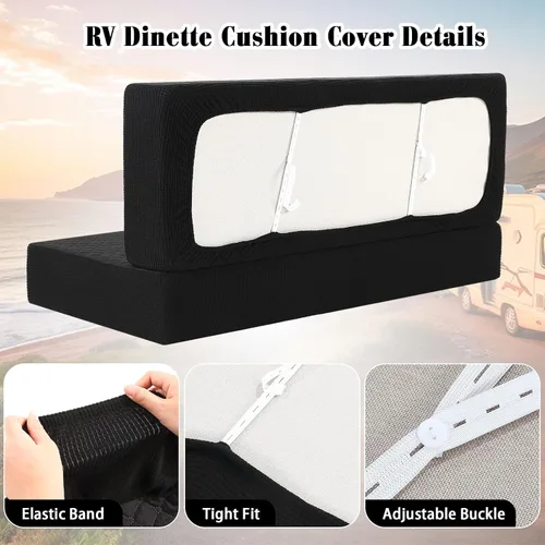Vista 3 de Buryeah 4 piezas de fundas para cojines de comedor de RV Set de fundas para asientos de sofá, protector de muebles para autocaravana, 2 respaldos
