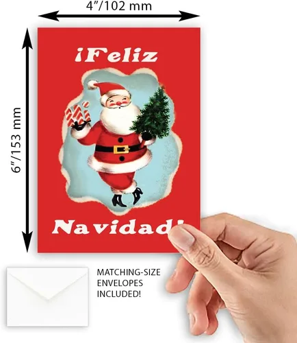 Vista 2 de Wright Home & Gift Papa Noel - Tarjetas de felicitación de Navidad españolas Paquete de 20 unidades + 20 sobres (4 x 6)