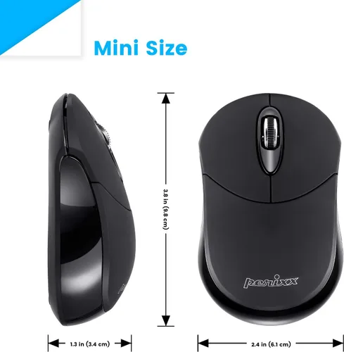 Vista 3 de Perixx PERIMICE-802B - Mouse inalámbrico Bluetooth, diseño portátil para Windows, iOS y tabletas Android, goma negra
