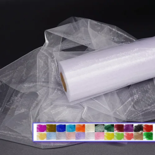 Vista 22 de Rollos de tela de tul de organza, organza cristal de 12" por 50 yardas (150 pies), carrete de malla de nailon transparente sedoso y brillante