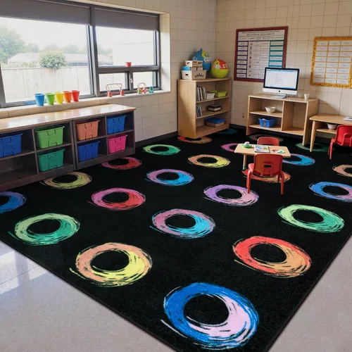 Vista 12 de STARUIA Alfombra de aula con cara sonriente de planeta, 5 x 7.6 pulgadas, alfombra educativa circular para aula, preescolar, guardería, alfombra