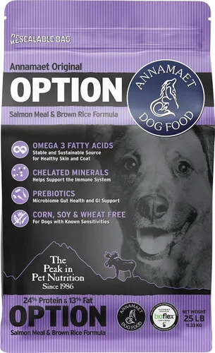 Vista 12 de Annamaet Original Option Formula - Alimento seco para perros, 24% de proteínas (salmón y arroz integral), bolsa de 40 libras