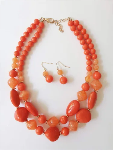 Vista 8 de Ufraky Juego de aretes de collar de 2 capas de hilo grueso para mujeres y niñas, regalo de joyería, Plástico