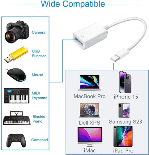 Vista 7 de Adaptador USB-C a USB para iPhone 15, 16, 17, MacBook Pro Air 2025, iMac iPad mini Pro, compatible con convertidor de cable USB OTG certificado MFi