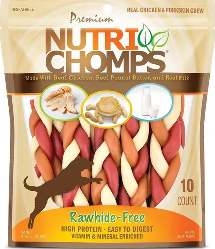 Vista 13 de NutriChomps Masticables para Perros, Trenzas de 6 Pulgadas, Fáciles de Digerir, Snacks para Perros sin Piel Cruda, Saludables, Pollo Real, Sabores a