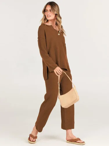 Vista 5 de ANRABESS Conjunto de 2 piezas para mujer, conjunto de suéter holgado holgado de punto de gran tamaño, conjunto de ropa de descanso a juego de moda
