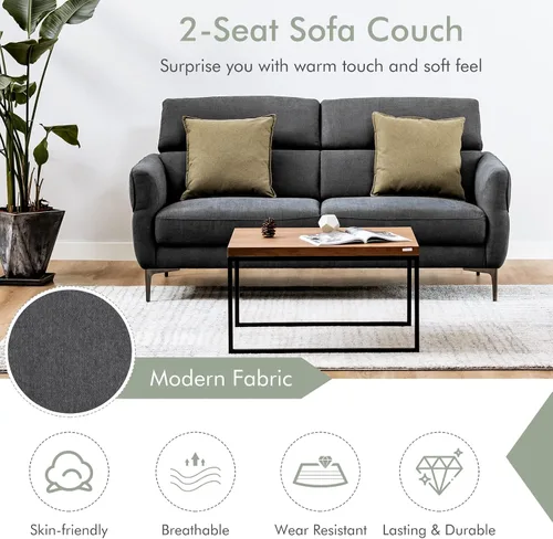 Vista 8 de Giantex Sofá biplaza tapizado con reposacabezas elevable y patas de metal, cómodo cojín de esponja CertiPUR-US, sofá de 2 plazas para sala de estar
