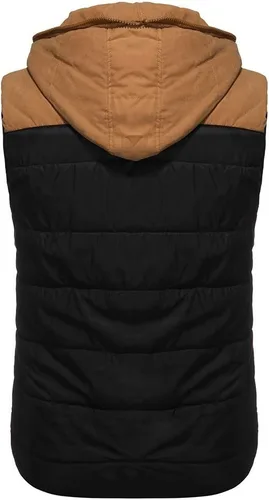 Vista 66 de WENKOMG1 Chaleco con capucha con doble cremallera para hombre, abrigo de color sólido, abrigo cálido y grueso, sin mangas, chaqueta suelta