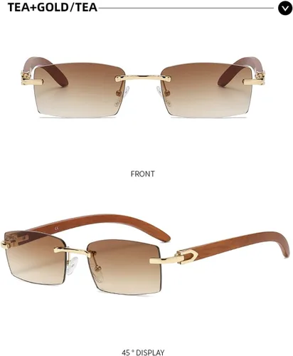 Vista 2 de Heptagram - Lentes de sol rectangulares sin montura para mujeres y hombres, gángster de los años 90, sin marco, retro, vintage, de moda